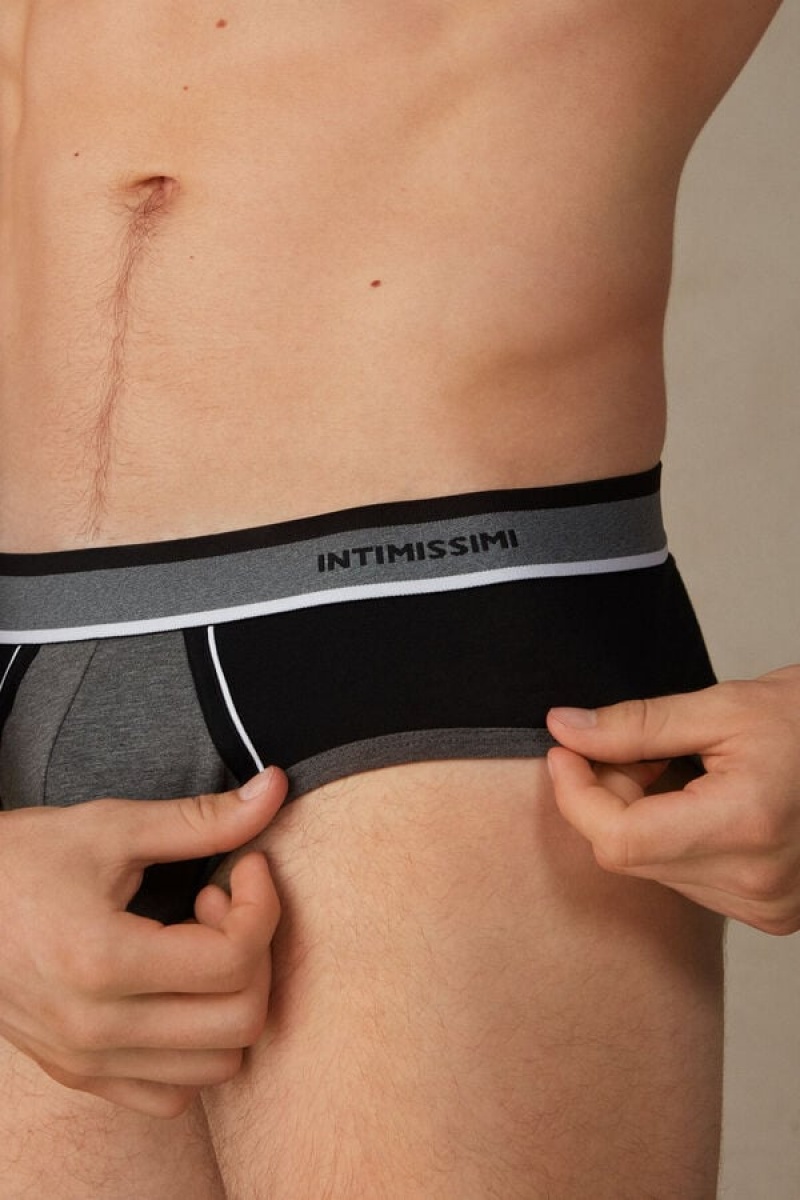 Intimissimi Two-Tone Stretch Supima® Cotton Men's Briefs Deep Grey / Black | USA 2687CEB