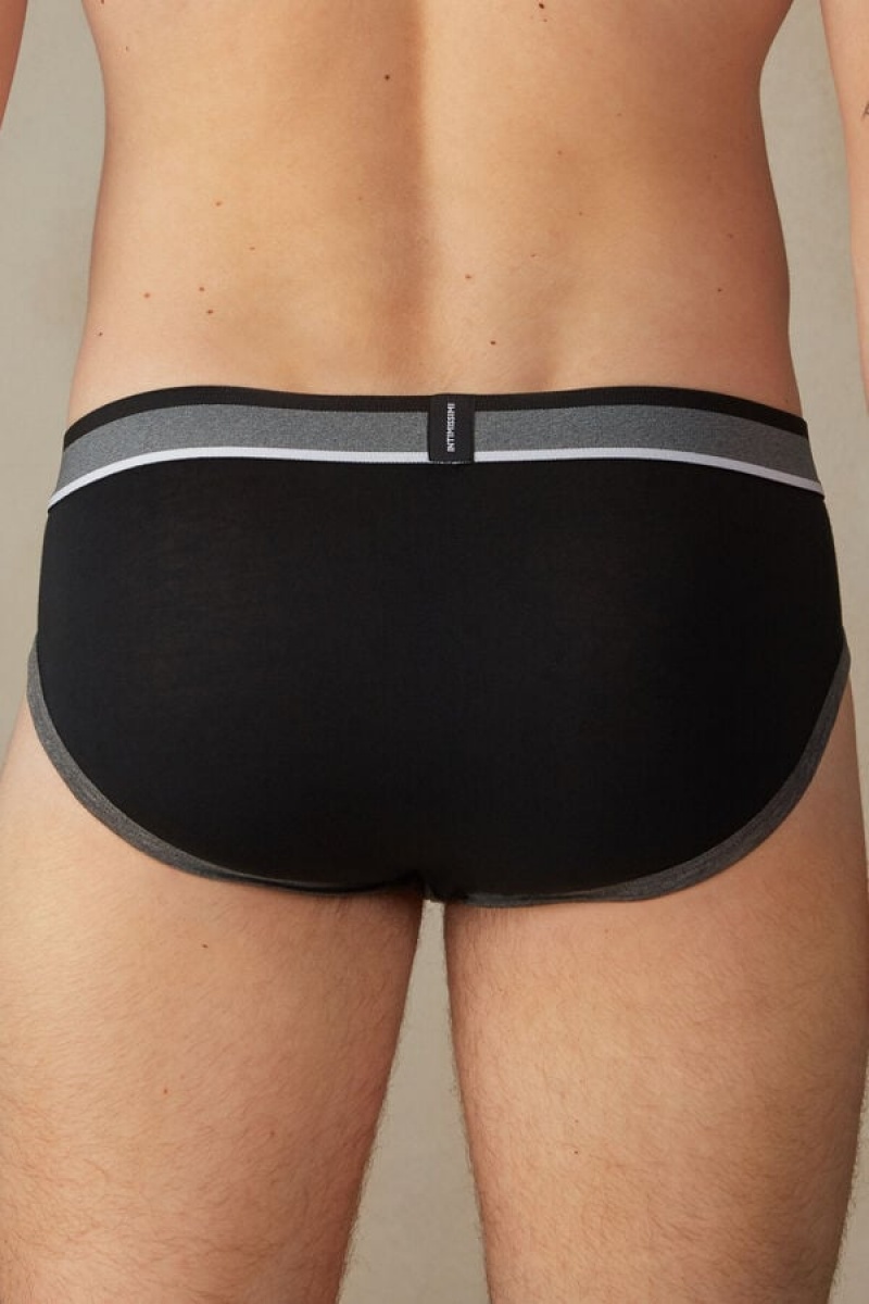 Intimissimi Two-Tone Stretch Supima® Cotton Men's Briefs Deep Grey / Black | USA 2687CEB