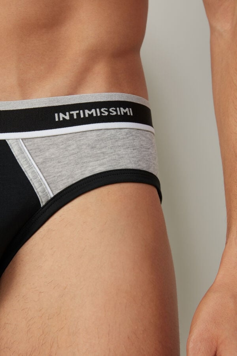 Intimissimi Two-Tone Stretch Supima® Cotton Men's Briefs Black / Light Grey | USA 2689ZGM