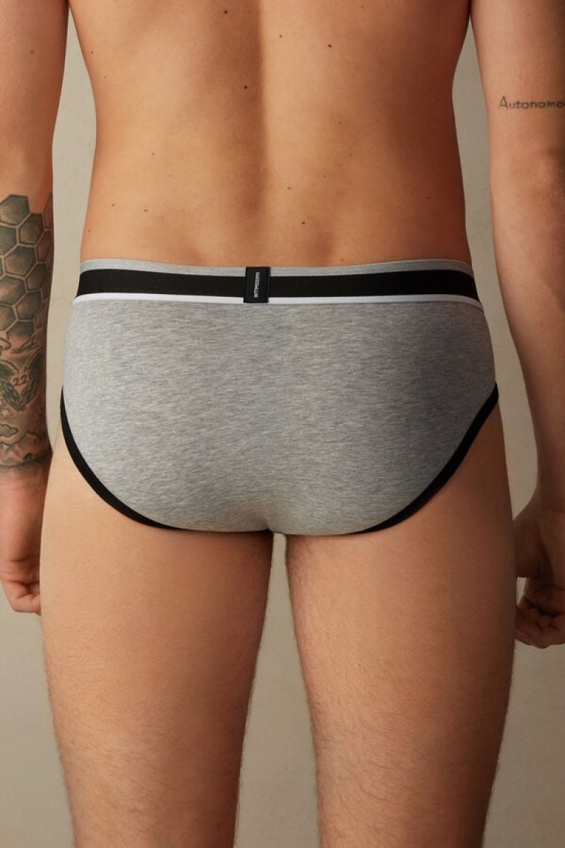 Intimissimi Two-Tone Stretch Supima® Cotton Men's Briefs Black / Light Grey | USA 2689ZGM