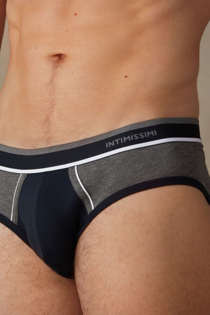 Intimissimi Two-Tone Stretch Supima® Cotton Men's Briefs Blue / Deep Grey | USA 2690LHQ