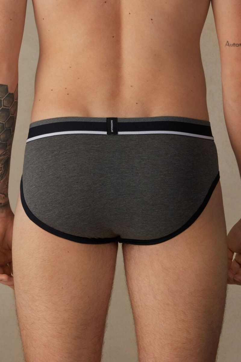 Intimissimi Two-Tone Stretch Supima® Cotton Men's Briefs Blue / Deep Grey | USA 2690LHQ