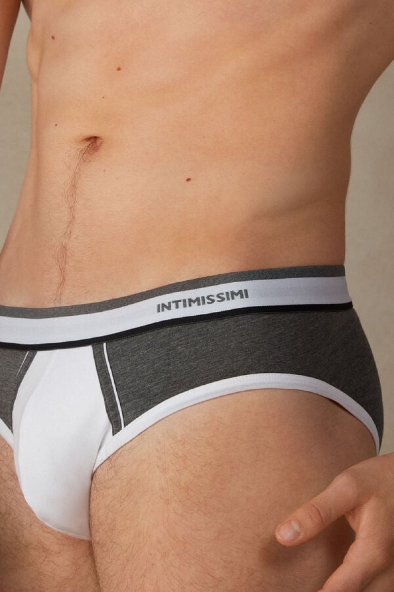 Intimissimi Two-Tone Stretch Supima® Cotton Men's Briefs White / Deep Grey | USA 2691KIW