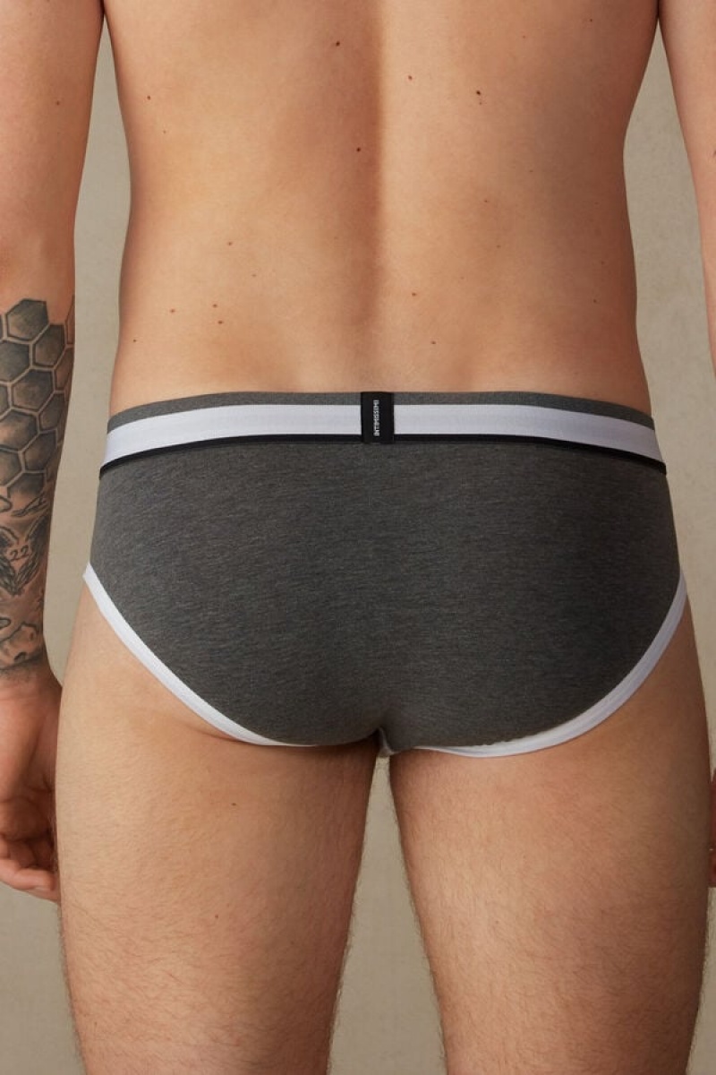 Intimissimi Two-Tone Stretch Supima® Cotton Men's Briefs White / Deep Grey | USA 2691KIW