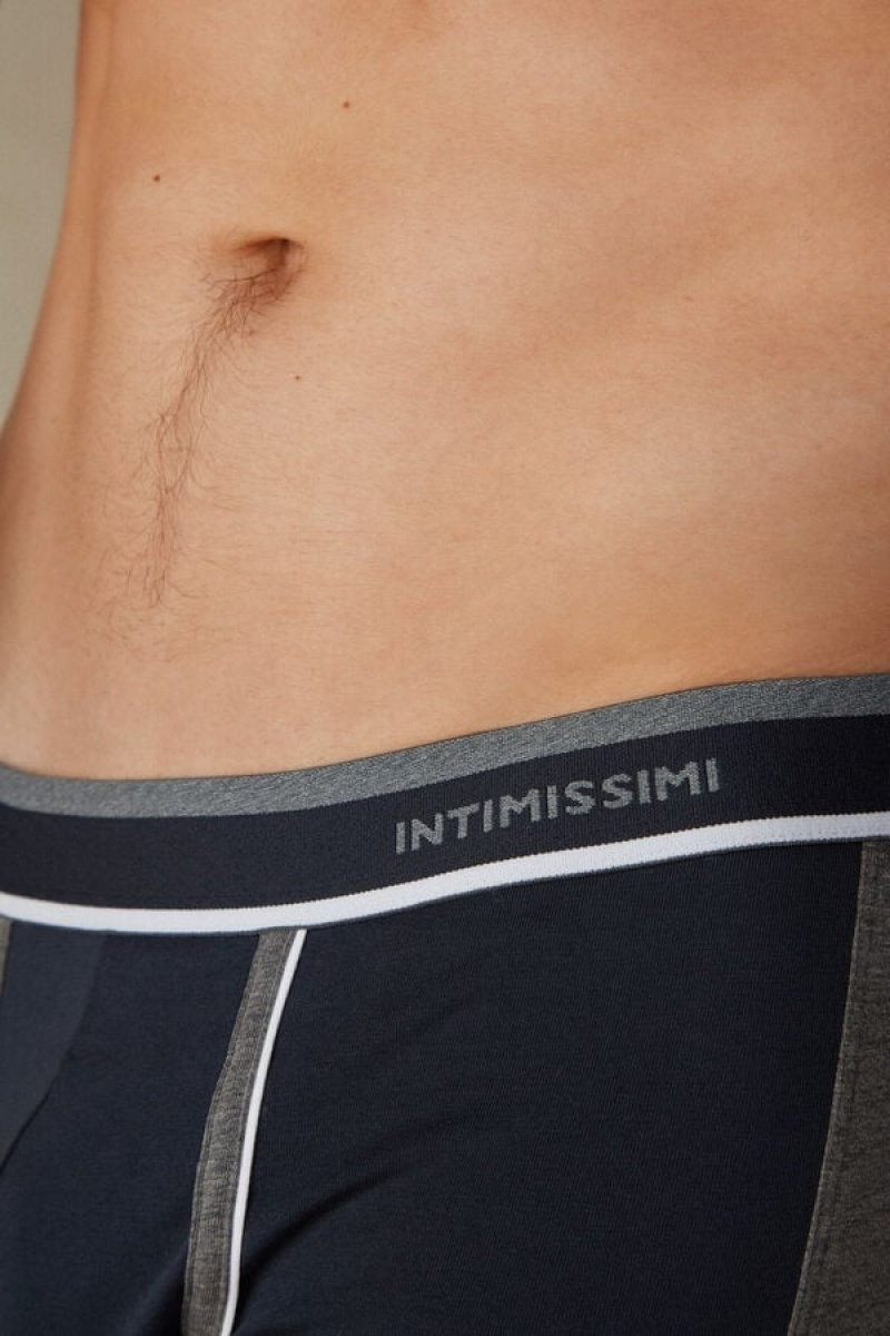 Intimissimi Two-tone in Stretch Supima® Cotton Men's Boxer Blue / Deep Grey | USA 2571GLS