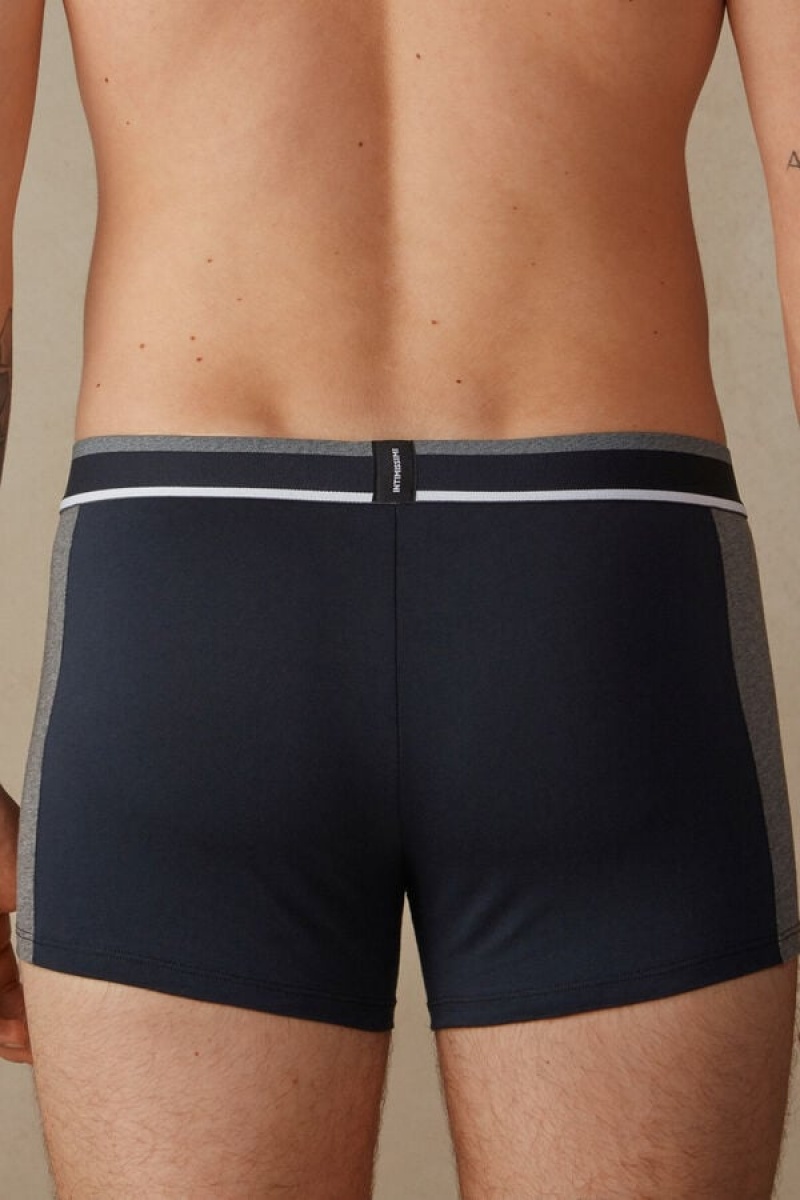 Intimissimi Two-tone in Stretch Supima® Cotton Men's Boxer Blue / Deep Grey | USA 2571GLS