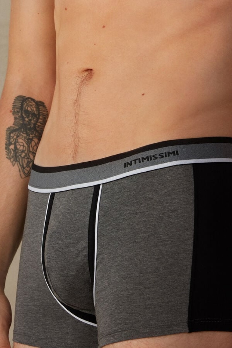 Intimissimi Two-tone in Stretch Supima® Cotton Men's Boxer Deep Grey / Black | USA 2580YUX