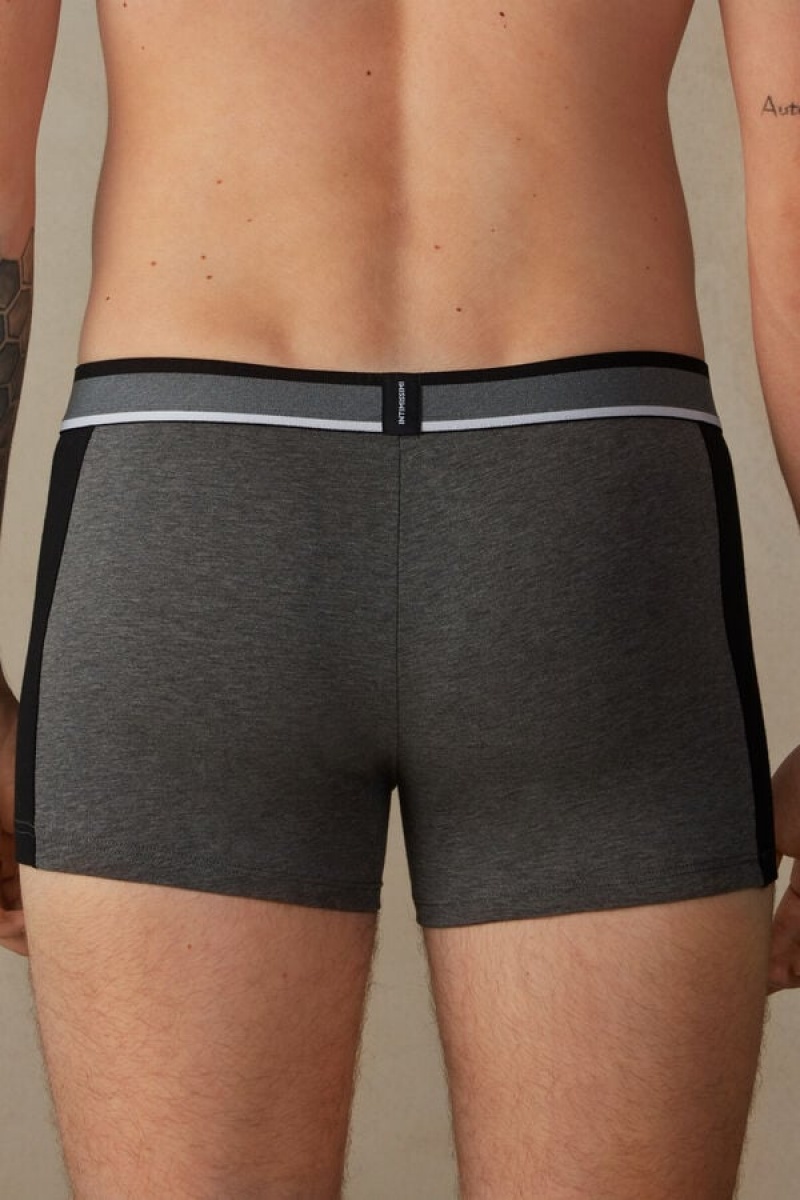 Intimissimi Two-tone in Stretch Supima® Cotton Men's Boxer Deep Grey / Black | USA 2580YUX