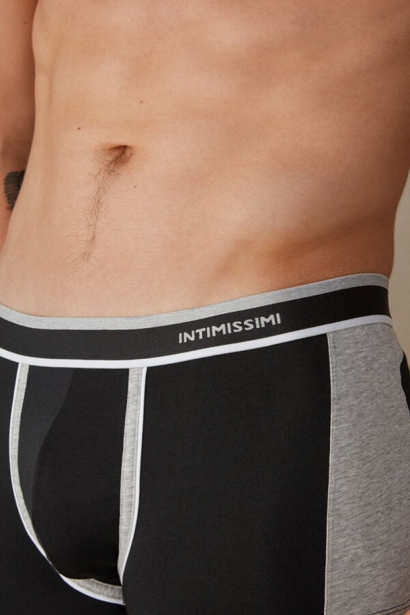 Intimissimi Two-tone in Stretch Supima® Cotton Men's Boxer Black / Light Grey | USA 2581TVC