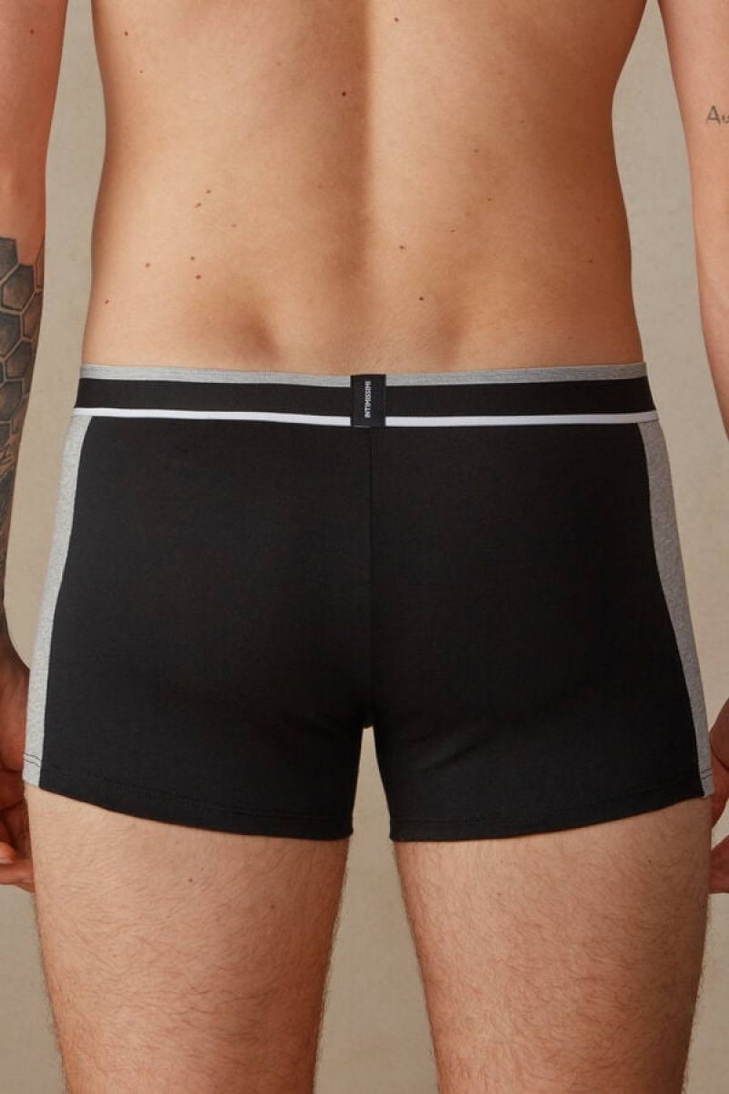 Intimissimi Two-tone in Stretch Supima® Cotton Men's Boxer Black / Light Grey | USA 2581TVC