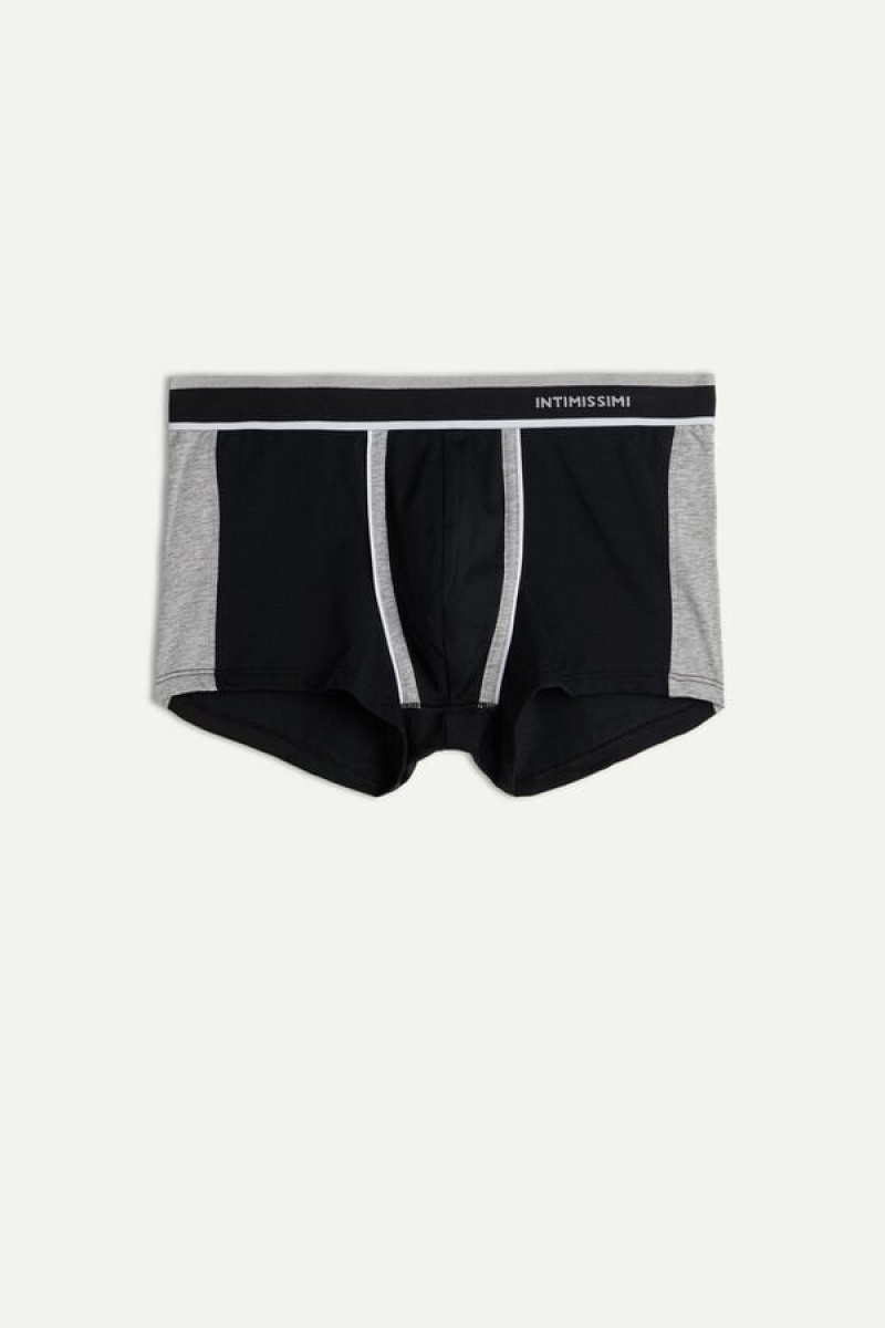 Intimissimi Two-tone in Stretch Supima® Cotton Men's Boxer Black / Light Grey | USA 2581TVC