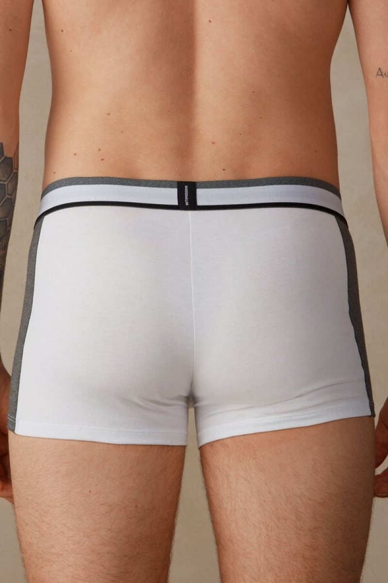 Intimissimi Two-tone in Stretch Supima® Cotton Men's Boxer White / Deep Grey | USA 2585QZM