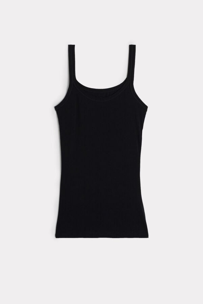 Intimissimi Ultralight Supima® Cotton Women's Tank Top Black | USA 1696ORX