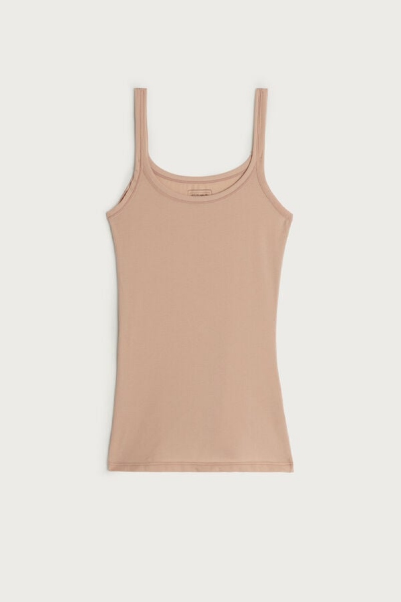 Intimissimi Ultralight Supima® Cotton Women's Tank Top Beige | USA 1697PQC