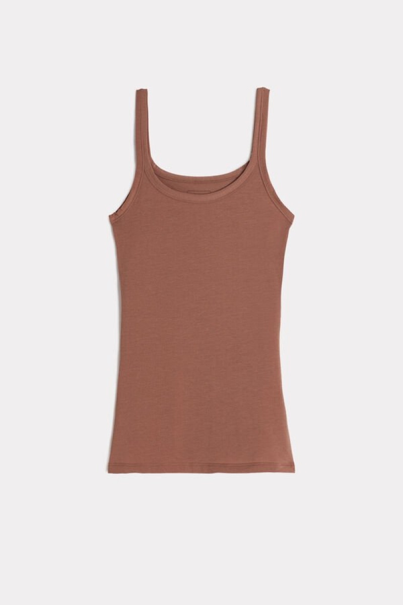 Intimissimi Ultralight Supima® Cotton Women's Tank Top Dark Beige | USA 1698APV