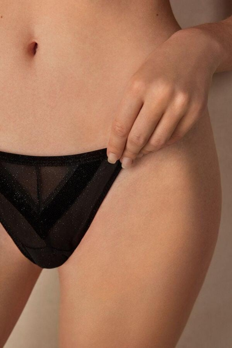 Intimissimi Under the Stars String Thong Women's Panties Black | USA 2261WYF