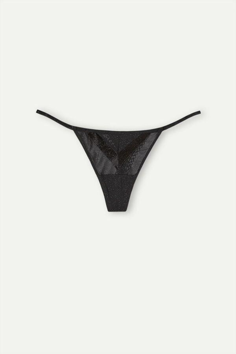 Intimissimi Under the Stars String Thong Women's Panties Black | USA 2261WYF