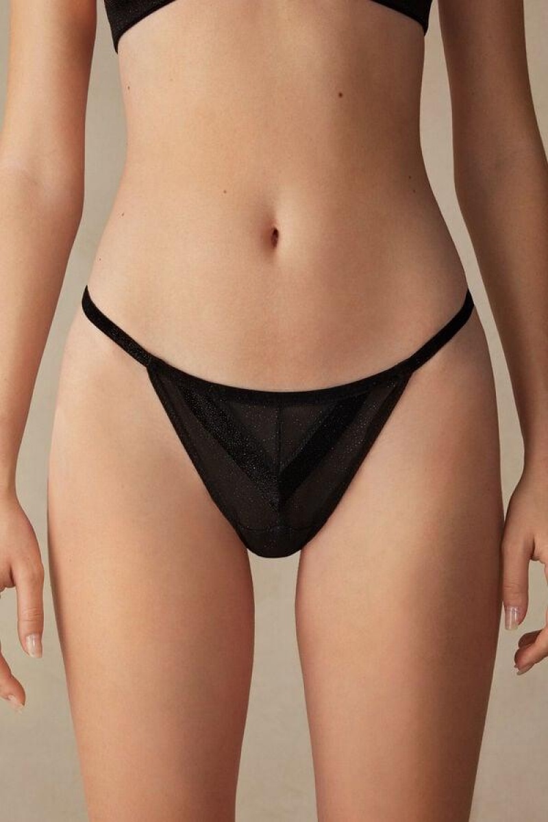 Intimissimi Under the Stars String Thong Women\'s Panties Black | USA 2261WYF