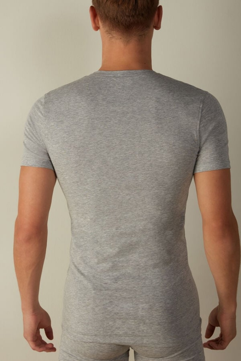 Intimissimi V-neck in Stretch Supima® Cotton Men's T Shirts Light Grey | USA 3015VDF