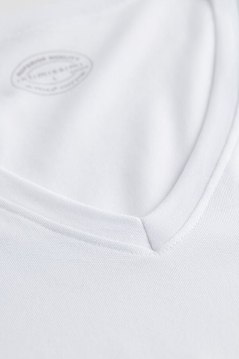 Intimissimi V-neck in Stretch Supima® Cotton Men's T Shirts White | USA 3025DNB