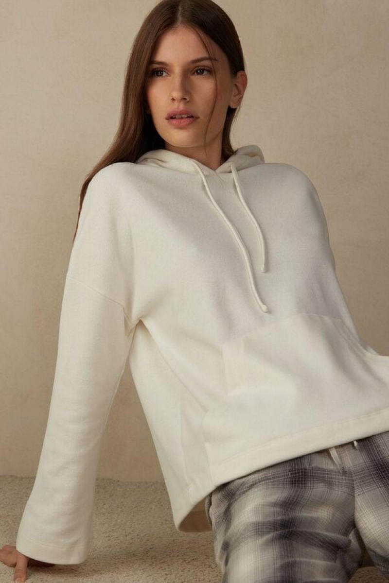 Intimissimi Warm Cuddles Hooded Top Women's Pajamas Cream | USA 2161YUK