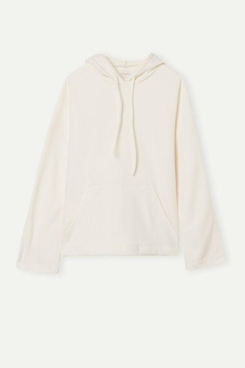 Intimissimi Warm Cuddles Hooded Top Women's Pajamas Cream | USA 2161YUK