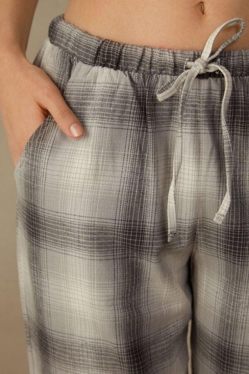 Intimissimi Warm Cuddles Pants in Brushed Cloth Women's Pajamas Grey / White | USA 2064DNN