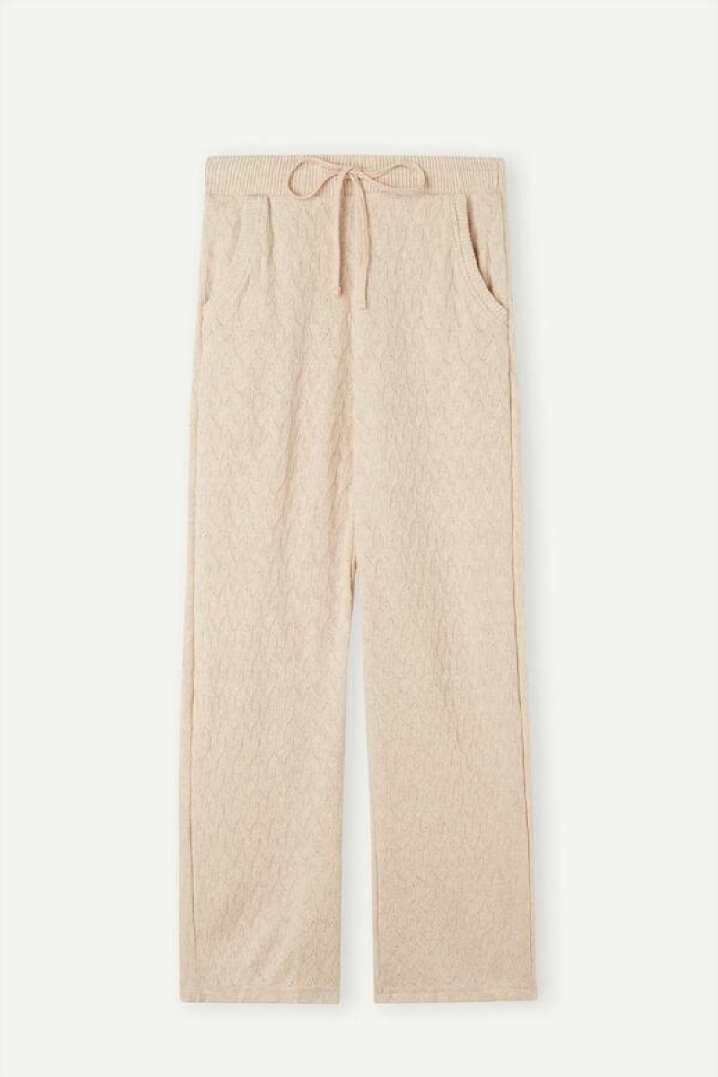 Intimissimi Winter Braid Full Length Jacquard Pants Women's Pajamas Beige | USA 2062APV