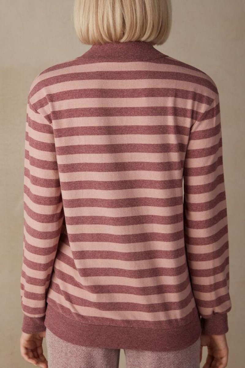 Intimissimi Winter Candies Striped Long Sleeve Top Women's Pajamas Pink / Dark Pink Stripes | USA 2152VDO