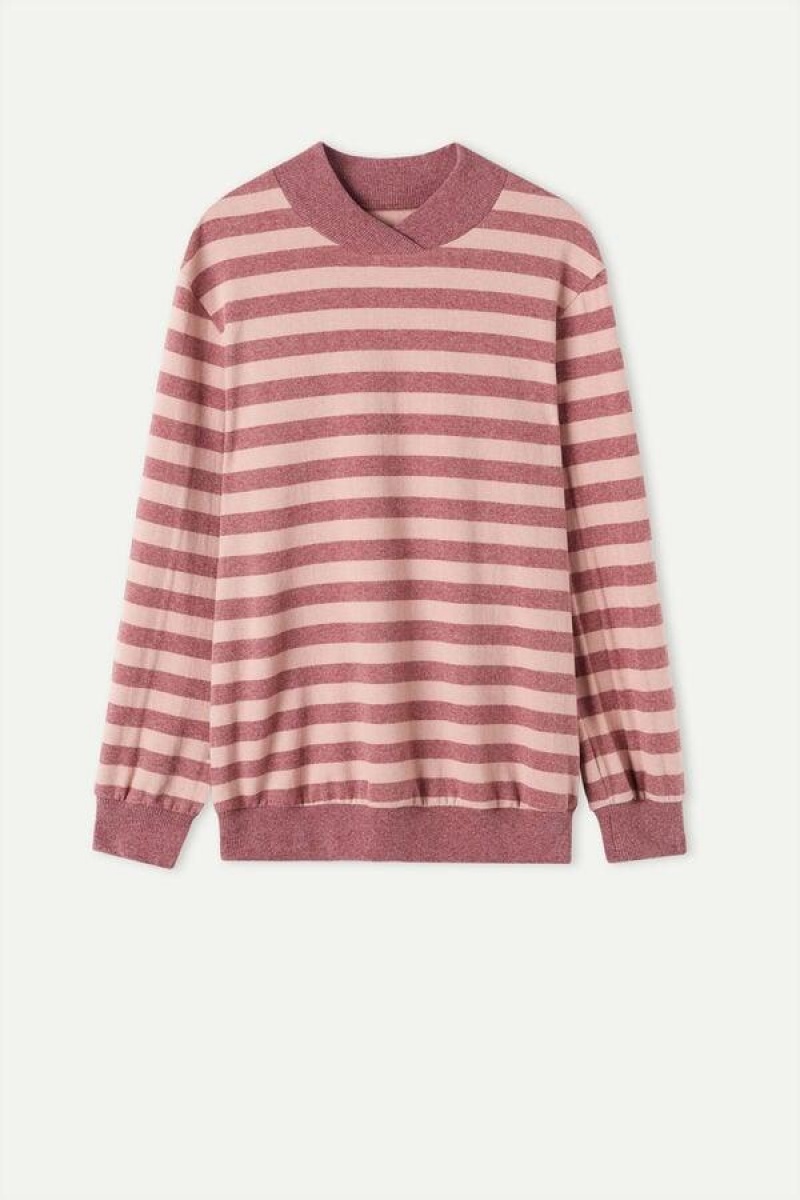 Intimissimi Winter Candies Striped Long Sleeve Top Women's Pajamas Pink / Dark Pink Stripes | USA 2152VDO