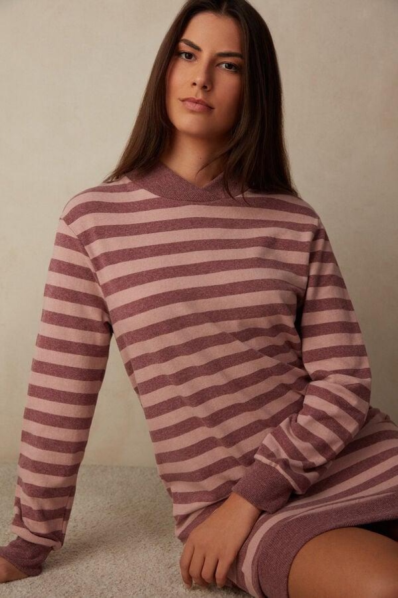 Intimissimi Winter Candies Striped Night Shirt Women's Pajamas Pink / Dark Pink Stripes | USA 2218APV