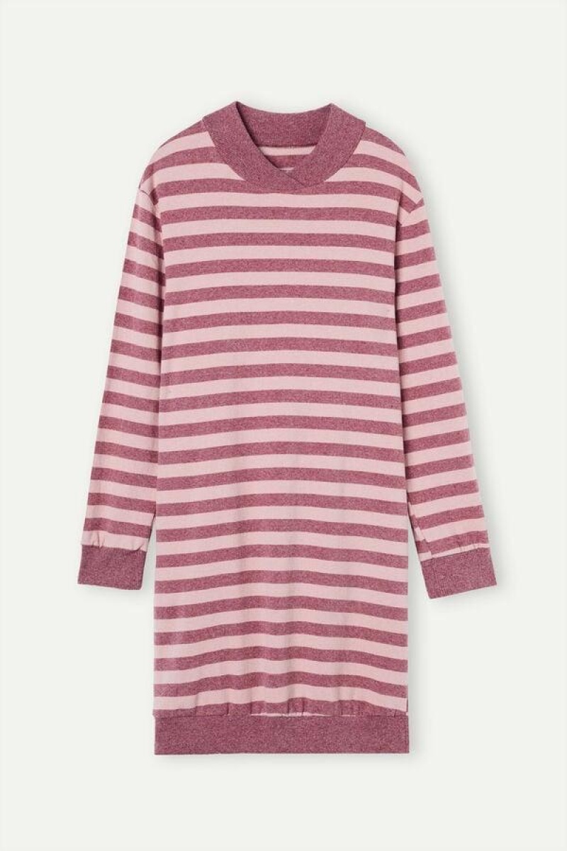 Intimissimi Winter Candies Striped Night Shirt Women's Pajamas Pink / Dark Pink Stripes | USA 2218APV