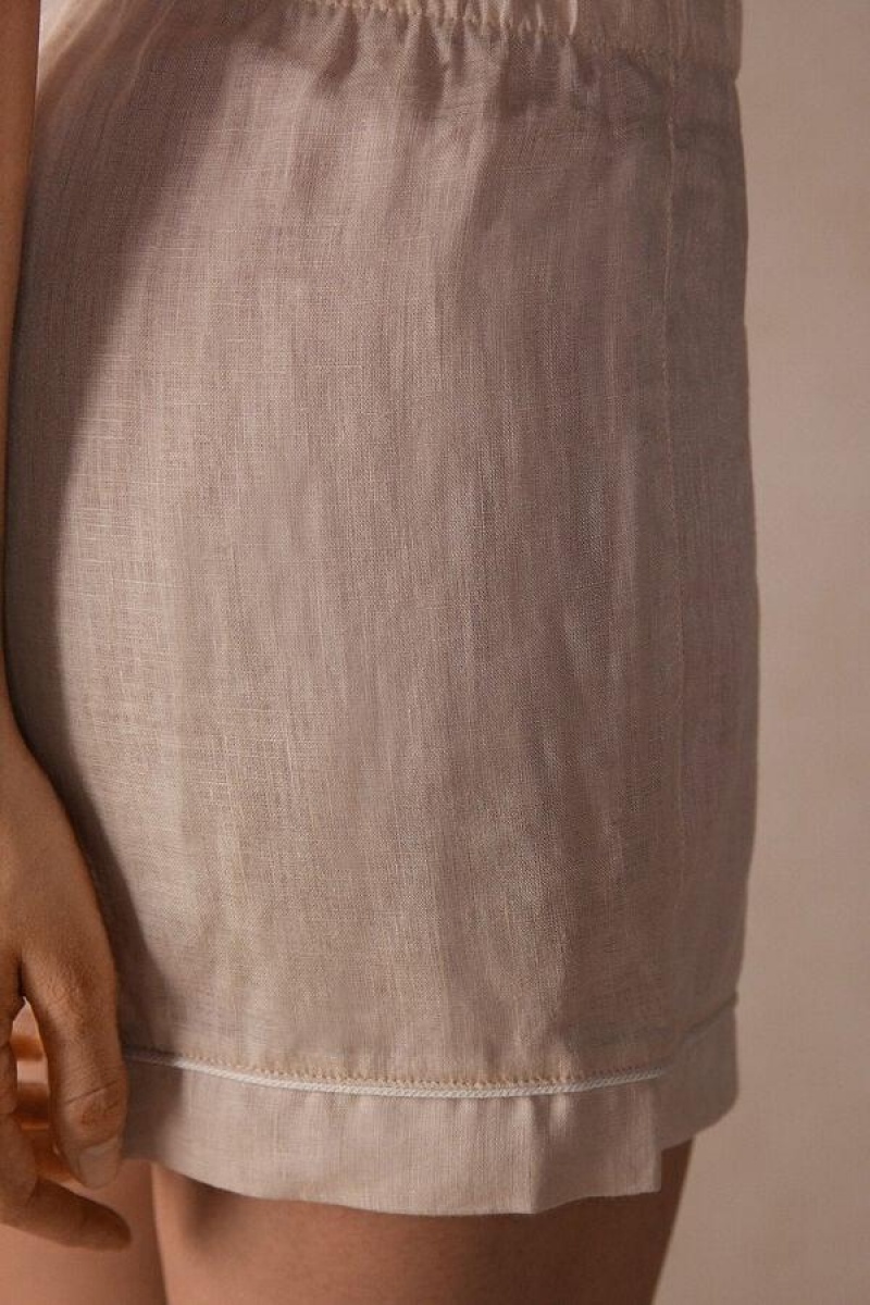 Intimissimi Yacht Night Linen Shorts Women's Pajamas Beige | USA 1959SOB