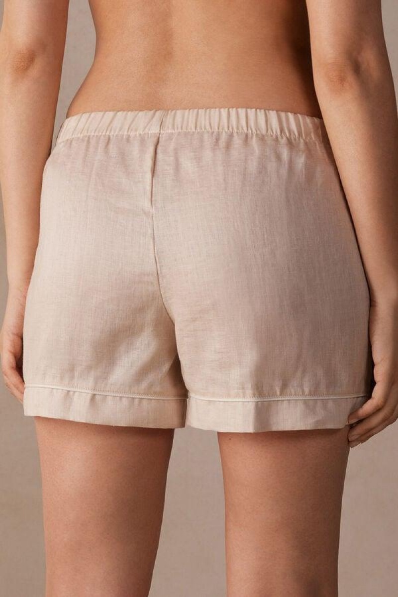 Intimissimi Yacht Night Linen Shorts Women's Pajamas Beige | USA 1959SOB