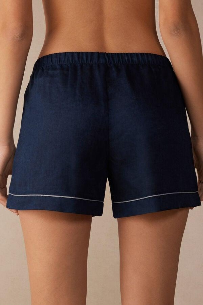 Intimissimi Yacht Night Linen Shorts Women's Pajamas Blue | USA 1962GLQ