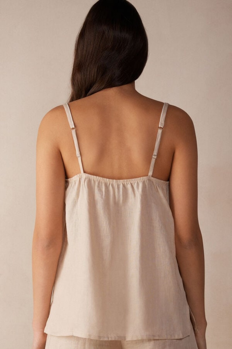 Intimissimi Yacht Night Linen Women's Tank Top Beige | USA 1775PQC