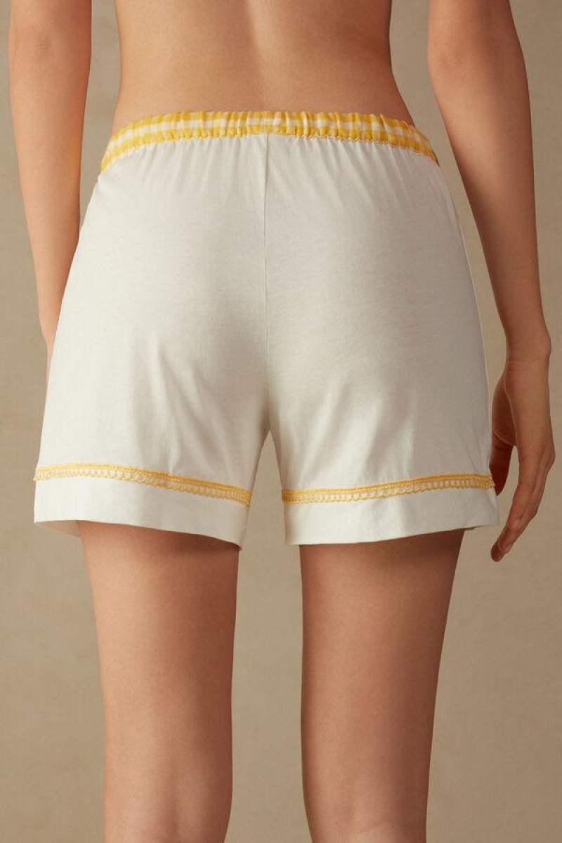 Intimissimi Yellow Submarine Shorts in Supima® Ultrafresh Cotton Women's Pajamas White | USA 1987FMM