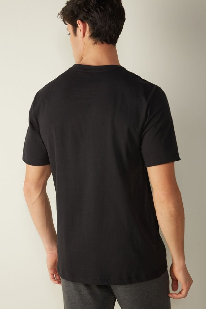 Intimissimi in Cotton Jersey Men's T Shirts Black | USA 2999DNB