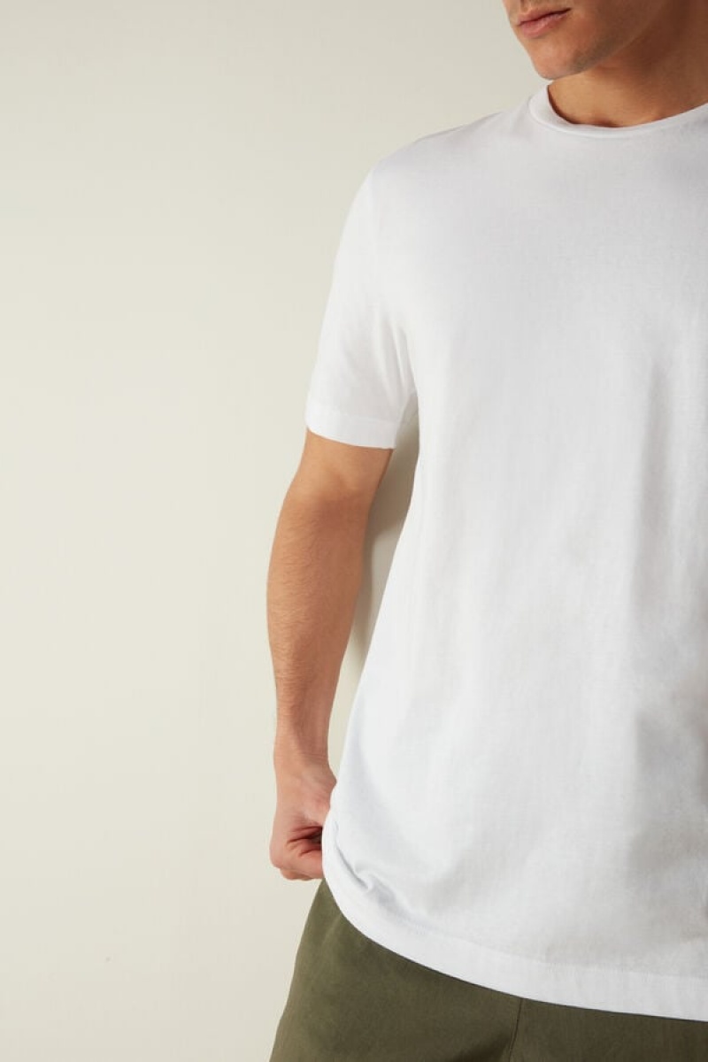 Intimissimi in Cotton Jersey Men's T Shirts White | USA 3016CEG