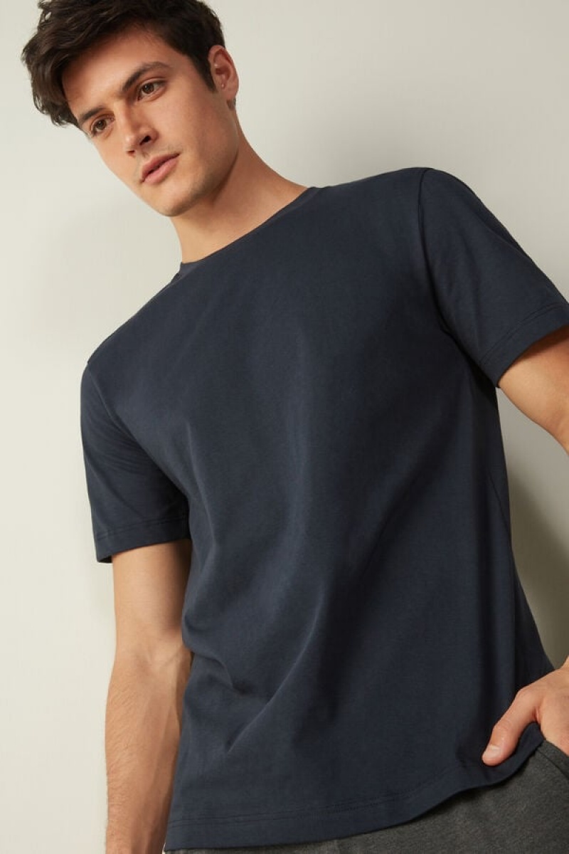 Intimissimi in Cotton Jersey Men's T Shirts Blue | USA 3019LHK