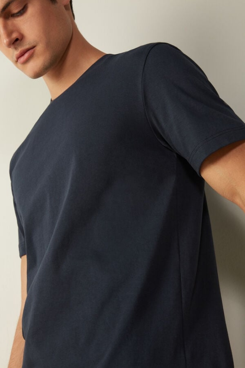 Intimissimi in Cotton Jersey Men's T Shirts Blue | USA 3019LHK