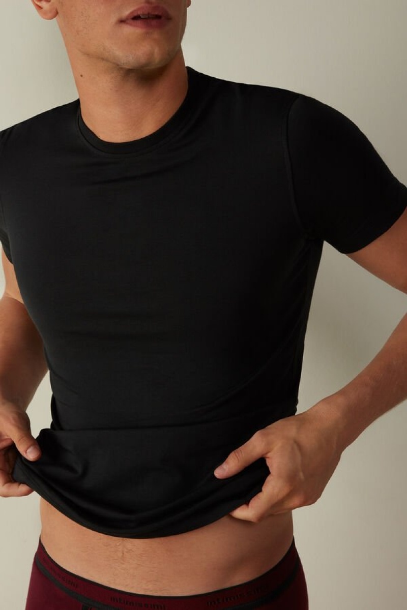 Intimissimi in Stretch Supima® Cotton Men's T Shirts Black | USA 3000SON