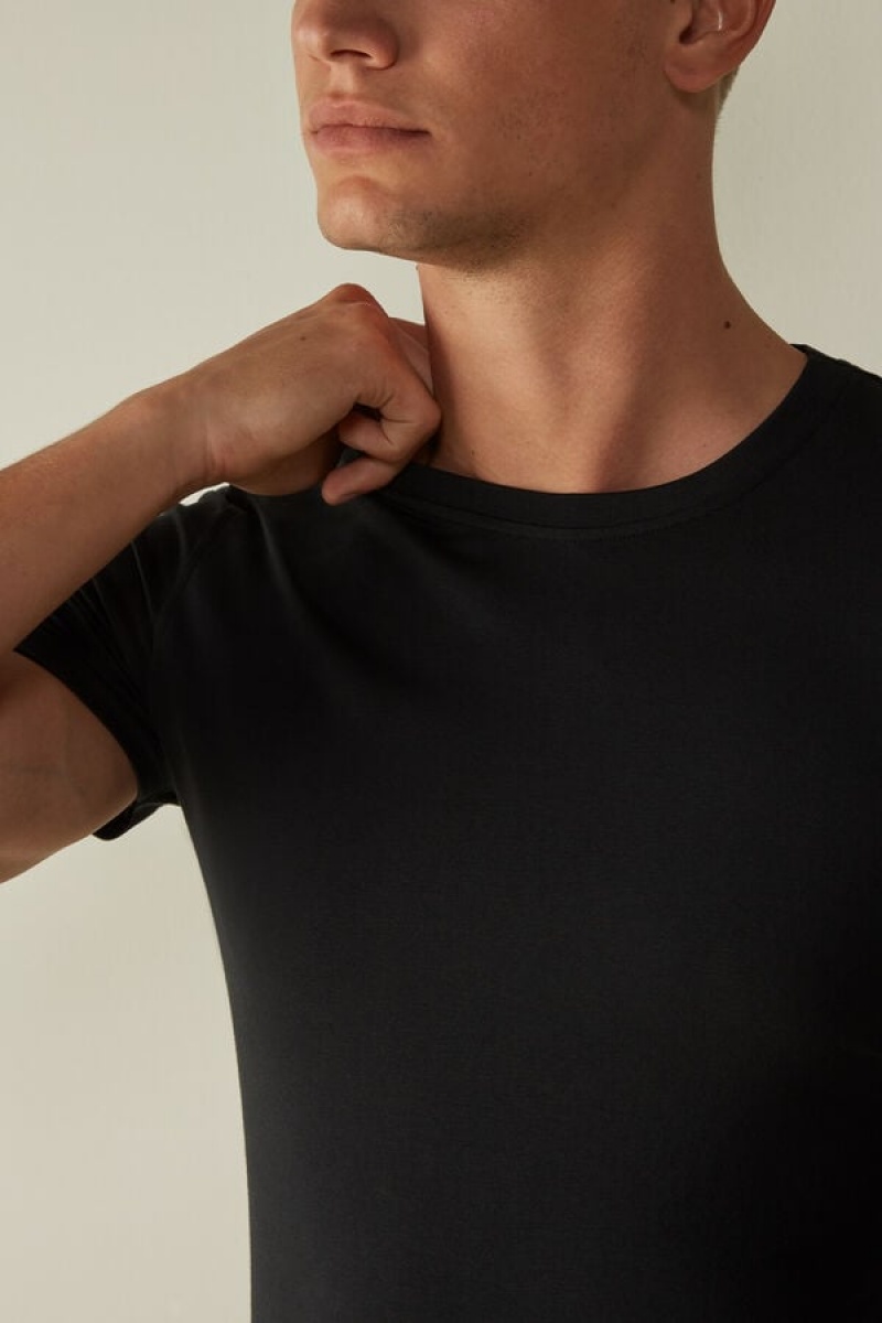 Intimissimi in Stretch Supima® Cotton Men's T Shirts Black | USA 3000SON