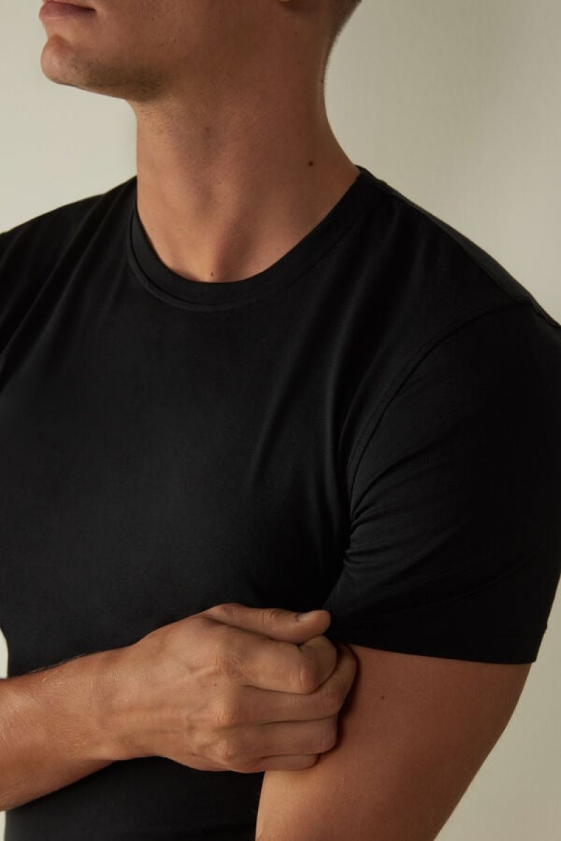 Intimissimi in Stretch Supima® Cotton Men's T Shirts Black | USA 3000SON