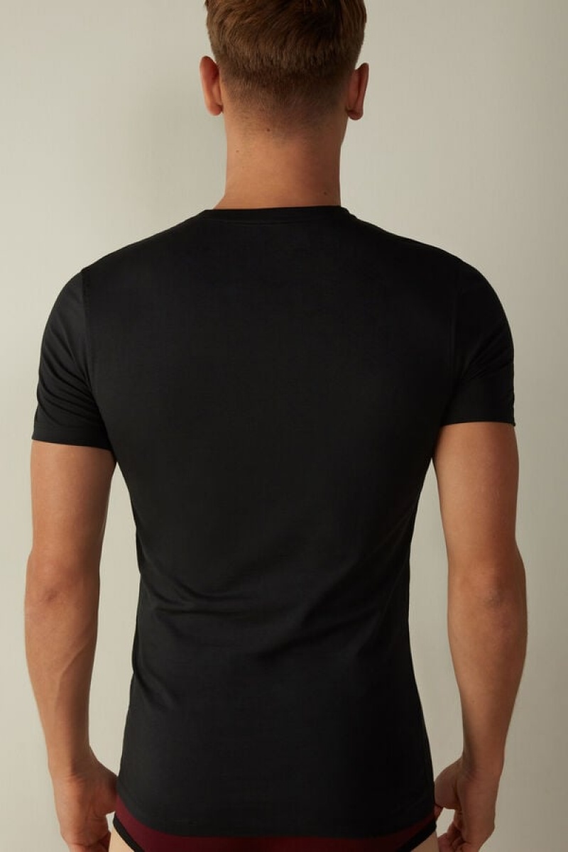 Intimissimi in Stretch Supima® Cotton Men's T Shirts Black | USA 3000SON