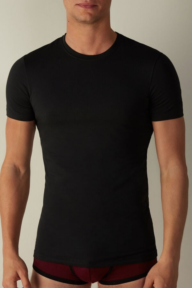 Intimissimi in Stretch Supima® Cotton Men\'s T Shirts Black | USA 3000SON