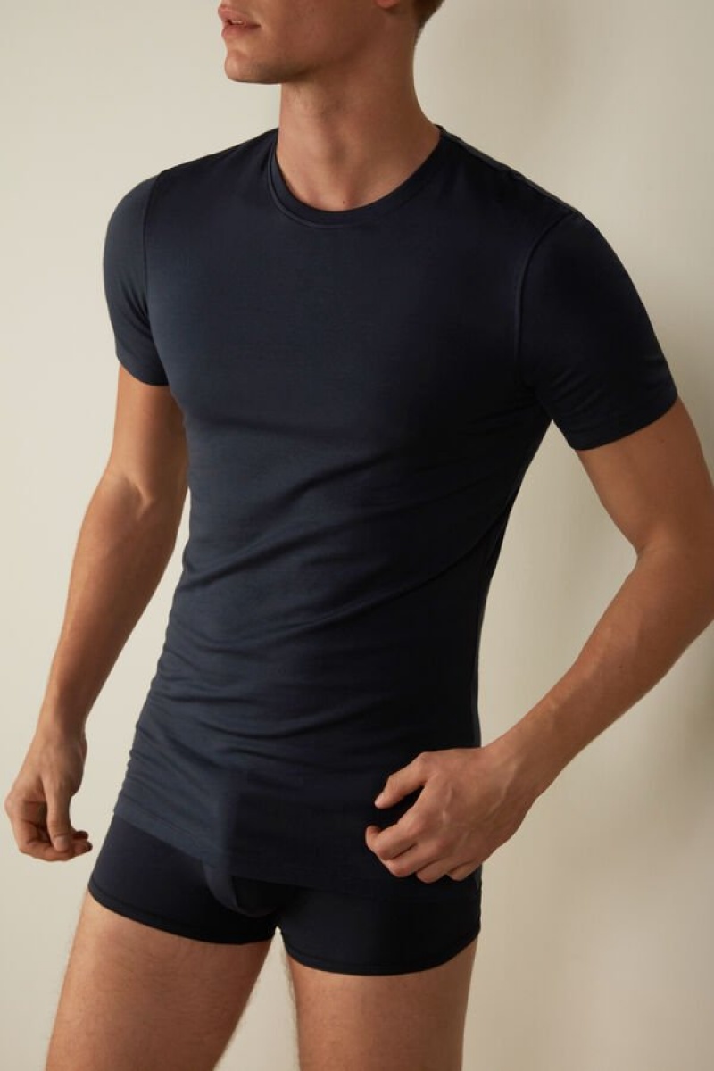 Intimissimi in Stretch Supima® Cotton Men's T Shirts Blue | USA 3010WYO