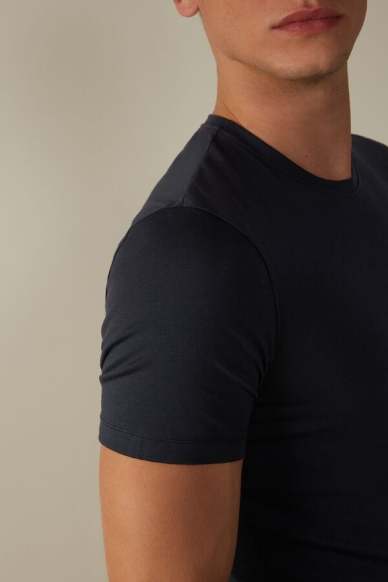 Intimissimi in Stretch Supima® Cotton Men's T Shirts Blue | USA 3010WYO