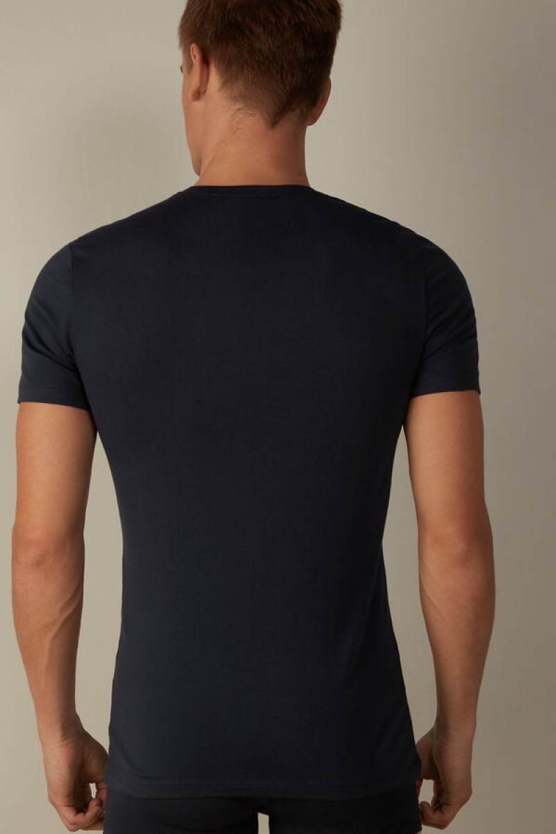 Intimissimi in Stretch Supima® Cotton Men's T Shirts Blue | USA 3010WYO