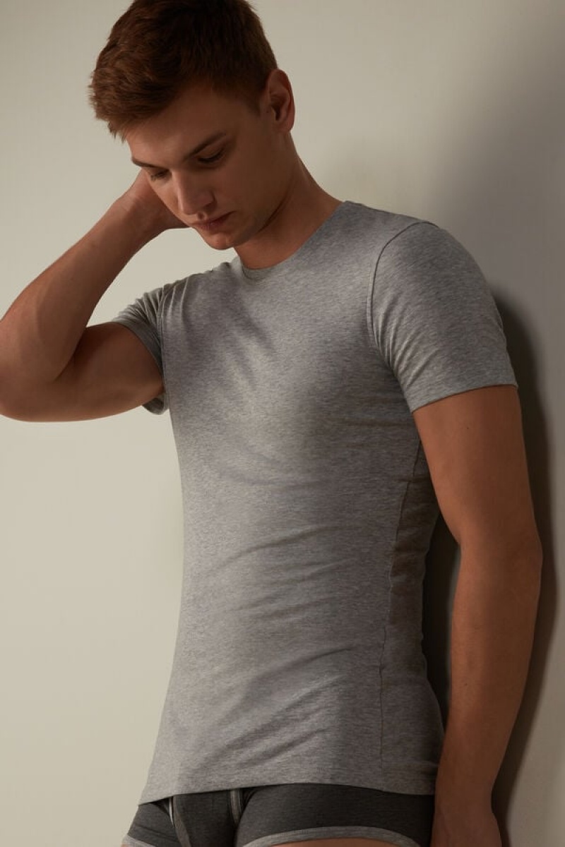 Intimissimi in Stretch Supima® Cotton Men's T Shirts Light Grey | USA 3014BCD